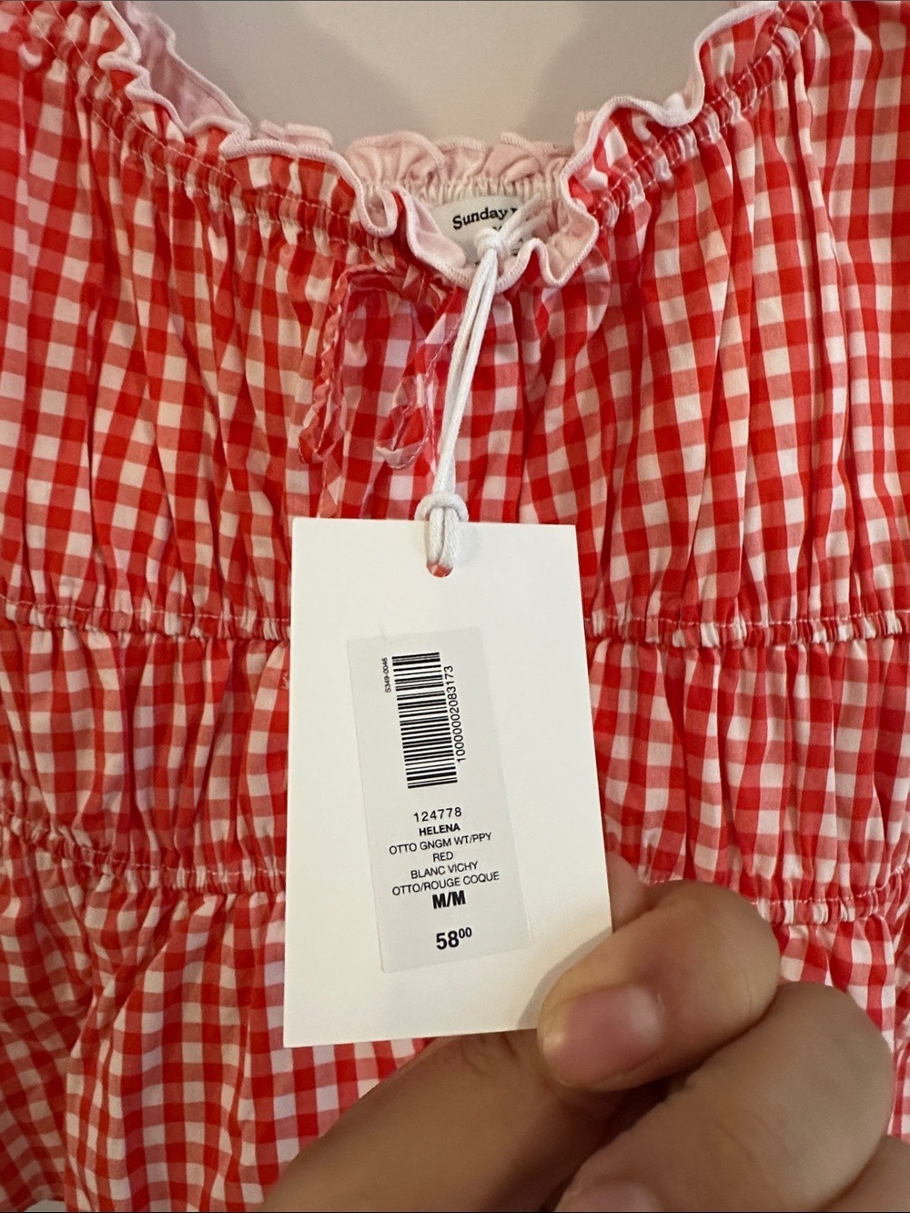 Sunday Best Aritzia Helena Poplin Cotton Red Gingham Ruffle Peplum Tank Top - Picture 9 of 12